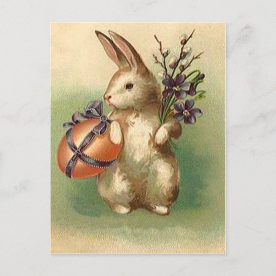 Vintage Easter Bunny Easter Egg Flowers Easter Holiday Postcard