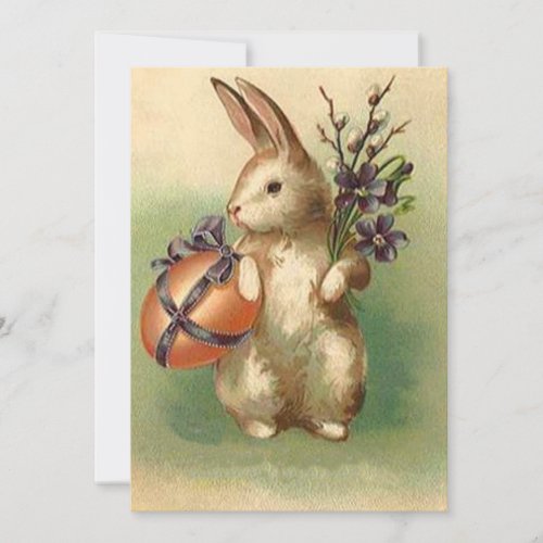 Vintage Easter Bunny Easter Egg Flowers Holiday Card