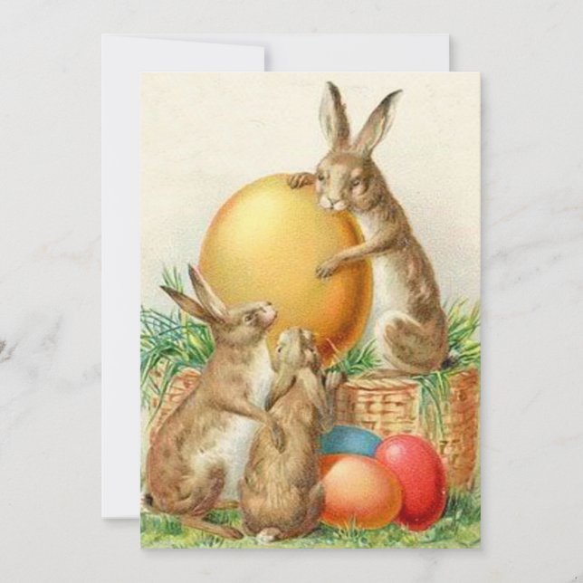 Vintage Easter Bunny Easter Eggs Holiday Card (Front)
