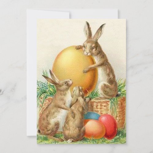 Vintage Easter Bunny Easter Eggs Holiday Card