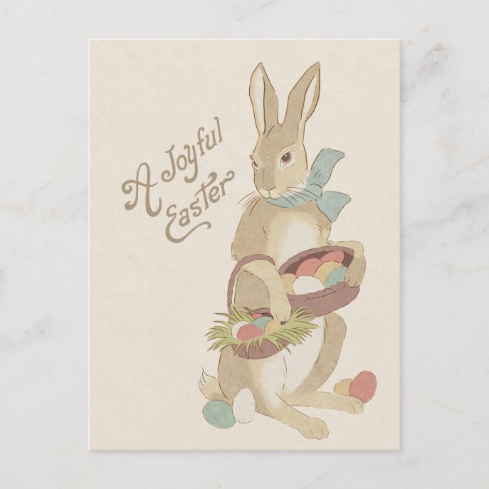 Vintage Easter bunny Egg baskets Watercolor CC0850 Holiday Postcard