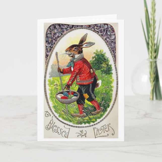 Vintage Easter Bunny Egg Card (Front)