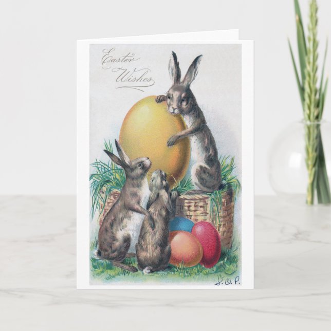Vintage Easter Bunny Egg Card (Front)