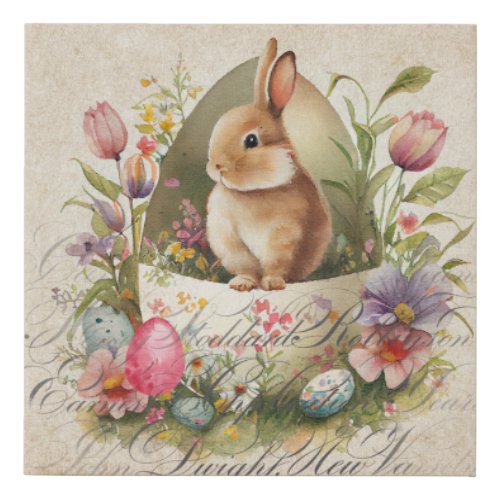 Vintage Easter Bunny Egg Floral Faux Canvas Print