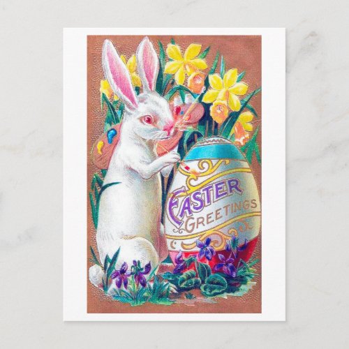 Vintage Easter Bunny Egg Flower Postcard