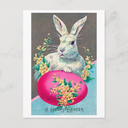 Vintage Easter Bunny Egg Flower Postcard