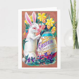 Vintage Easter Bunny Egg Flower Postcard