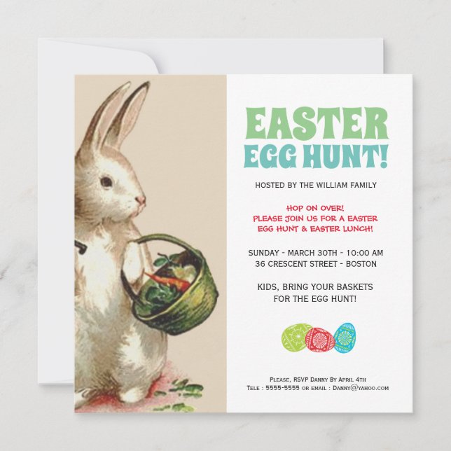 Vintage Easter Bunny Egg Hunt & Brunch Invitation (Front)