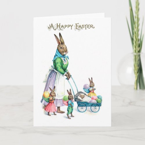 Vintage Easter Bunny Family Card