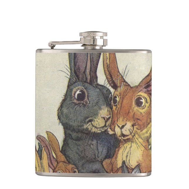 Vintage Easter bunny family Flask (Front)