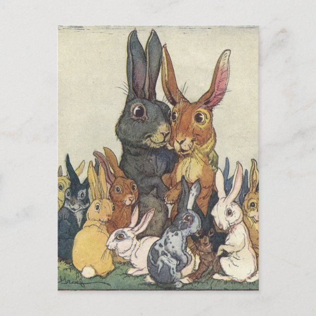 Vintage Easter bunny family Holiday Postcard (Front)