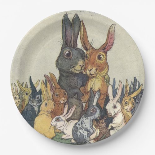 Vintage Easter bunny family Paper Plates