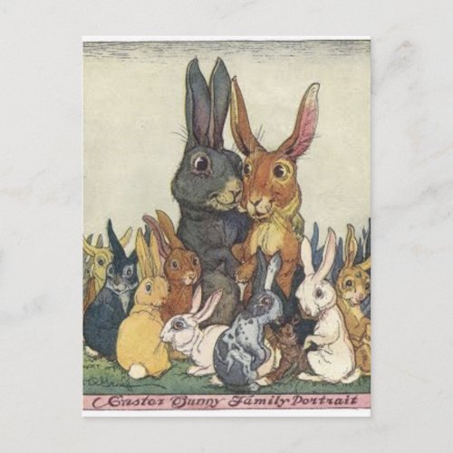 Vintage Easter Bunny Family Portrait Postcard