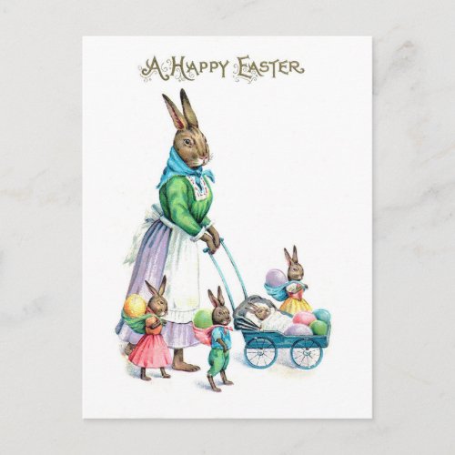 Vintage Easter Bunny Family Postcard