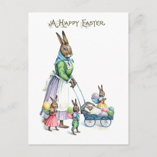 Vintage Easter Bunny Family Postcard (Front)