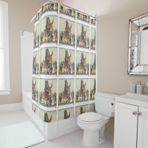 Vintage Easter bunny family Shower Curtain