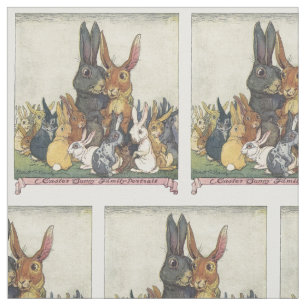 Vintage Easter bunny family textile Fabric
