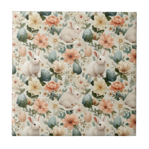 Vintage Easter Bunny Floral (10) Ceramic Tile