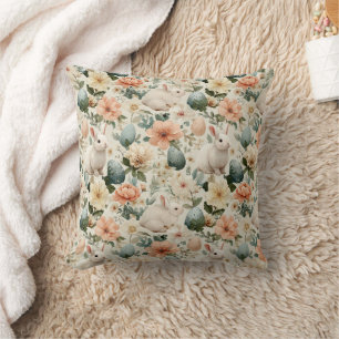 Vintage Easter Bunny Floral (10) Throw Pillow