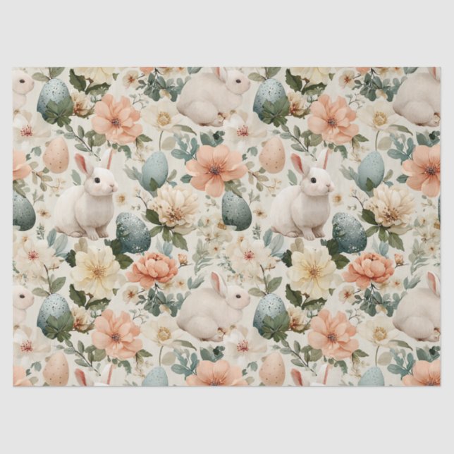 Vintage Easter Bunny Floral (10) Tissue Paper (Front)