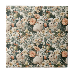 Vintage Easter Bunny Floral (11) Ceramic Tile