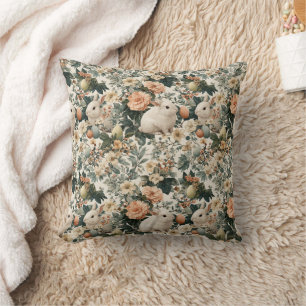 Vintage Easter Bunny Floral (11) Throw Pillow
