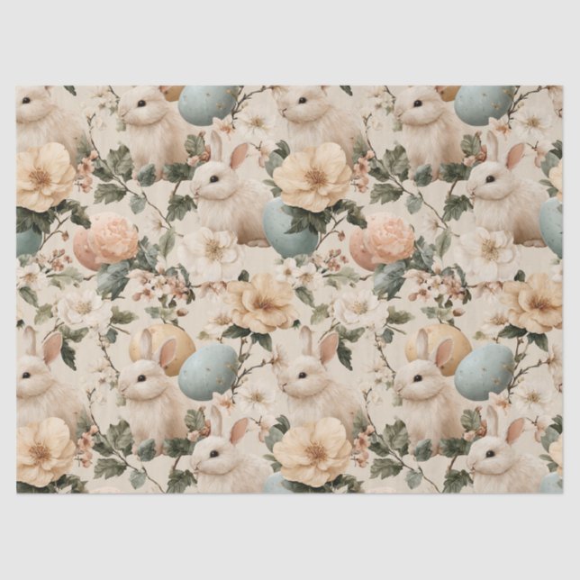 Vintage Easter Bunny Floral (1) Tissue Paper (Front)