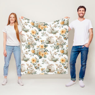 Vintage Easter Bunny Floral (2) Fleece Blanket