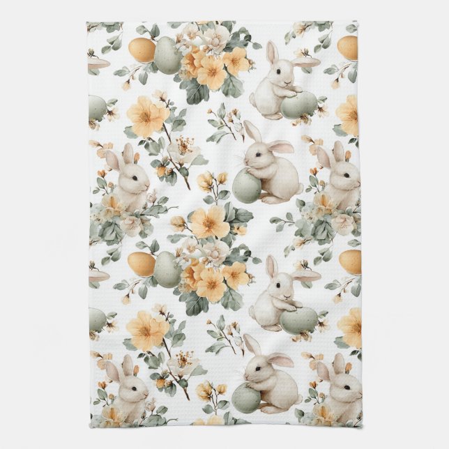 Vintage Easter Bunny Floral (2) Kitchen Towel (Vertical)