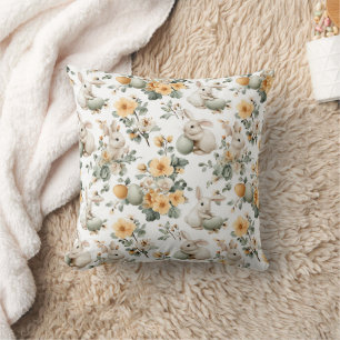 Vintage Easter Bunny Floral (2) Throw Pillow