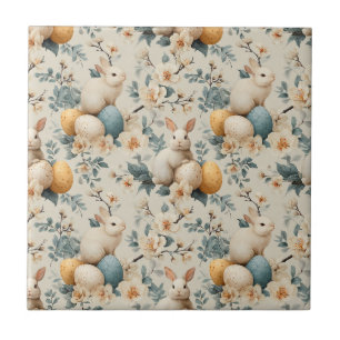 Vintage Easter Bunny Floral (3) Ceramic Tile