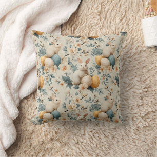 Vintage Easter Bunny Floral (3) Throw Pillow