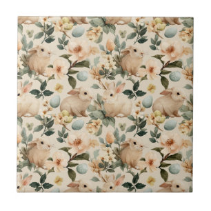 Vintage Easter Bunny Floral (4) Ceramic Tile