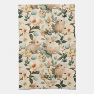 Vintage Easter Bunny Floral (4) Kitchen Towel