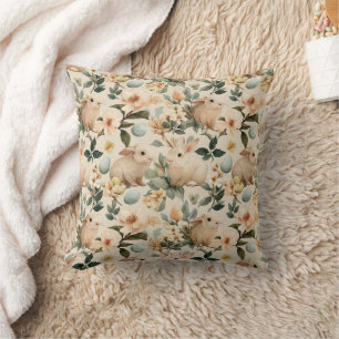 Vintage Easter Bunny Floral (4) Throw Pillow