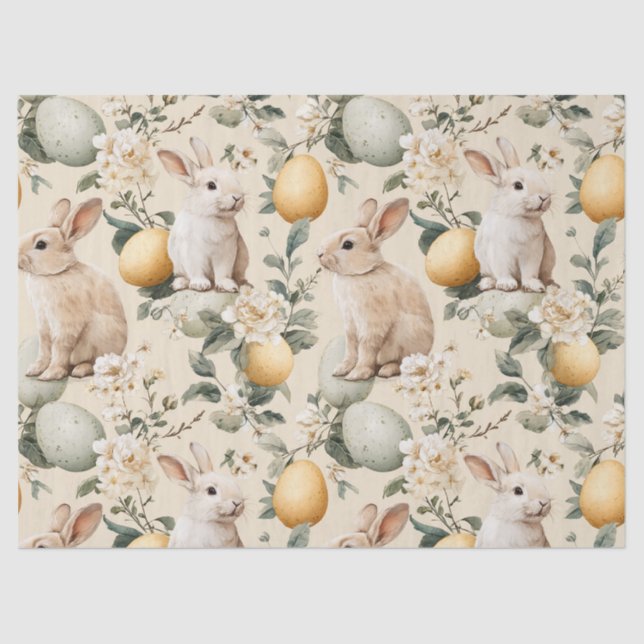 Vintage Easter Bunny Floral (5) Tissue Paper (Front)