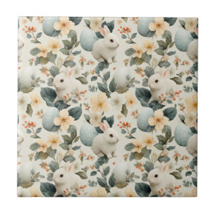 Vintage Easter Bunny Floral (6) Ceramic Tile