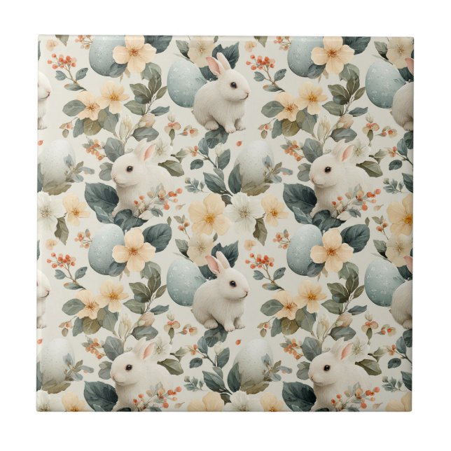Vintage Easter Bunny Floral (6) Ceramic Tile (Front)