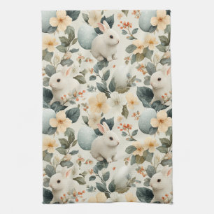 Vintage Easter Bunny Floral (6) Kitchen Towel