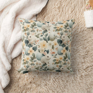 Vintage Easter Bunny Floral (6) Throw Pillow