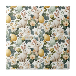 Vintage Easter Bunny Floral (7) Ceramic Tile