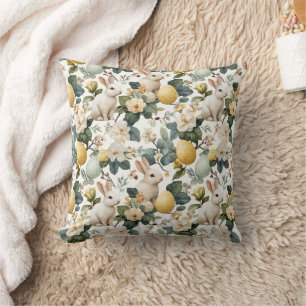 Vintage Easter Bunny Floral (7) Throw Pillow