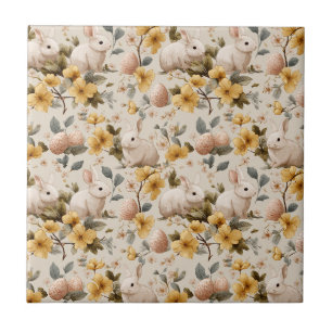 Vintage Easter Bunny Floral (8) Ceramic Tile