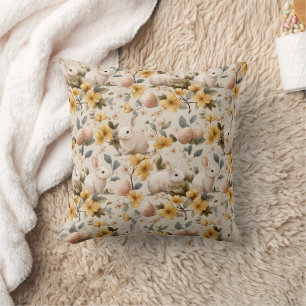 Vintage Easter Bunny Floral (8) Throw Pillow