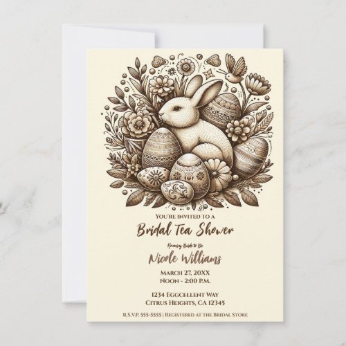 Vintage Easter Bunny Floral Bridal Tea Shower Invitation