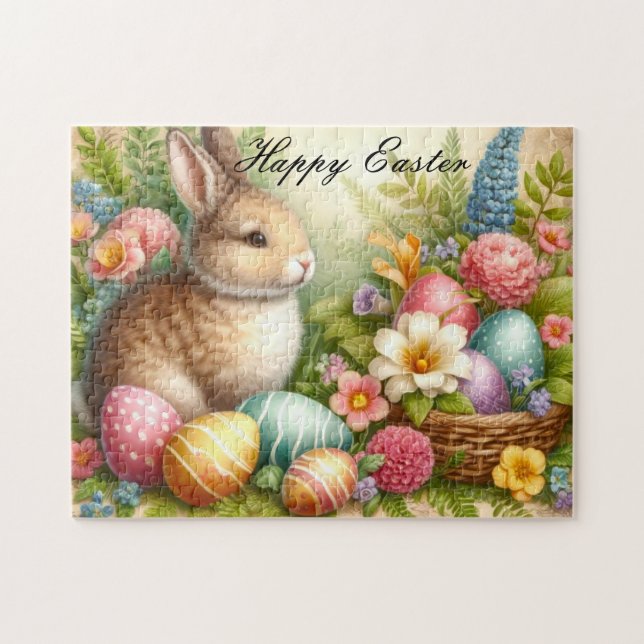 Vintage Easter Bunny Floral with Eggs  Jigsaw Puzzle (Horizontal)