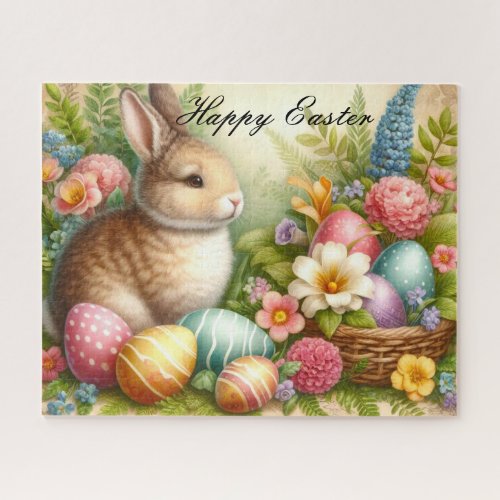 Vintage Easter Bunny Floral with Eggs  Jigsaw Puzzle
