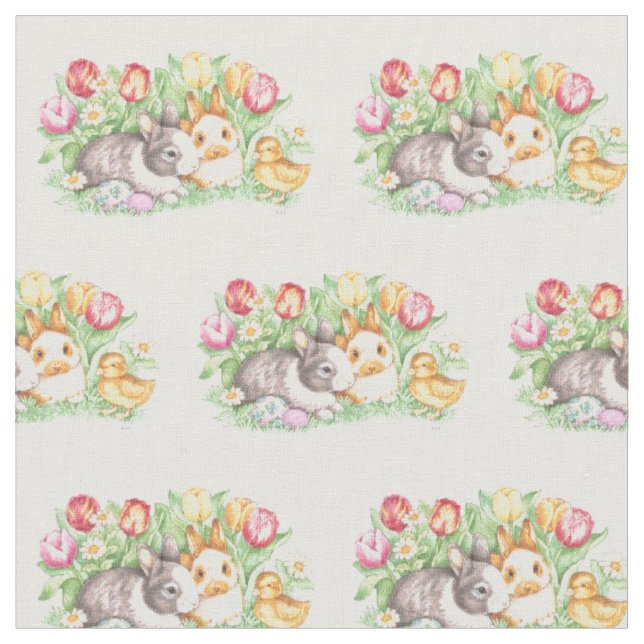 Vintage Easter Bunny Friends Fabric (Close Up)