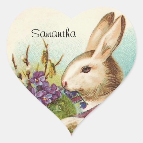 Vintage Easter Bunny Heart Stickers