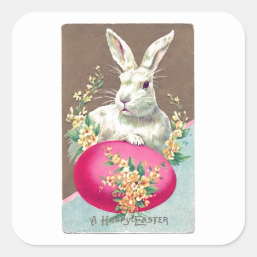 Vintage Easter Bunny Illustration Square Sticker